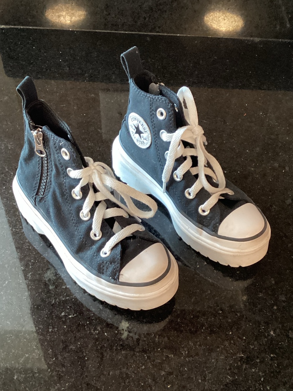 Converse Black Canvas High-Top Platform Sneakers with White Accents